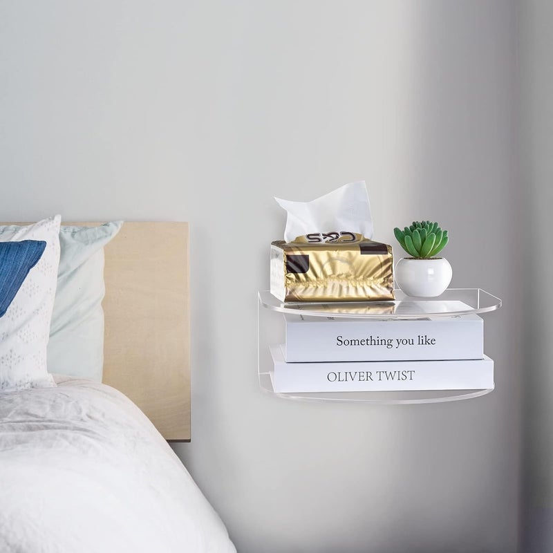 HMYHUM Acrylic Floating Nightstand for Bedroom, Wall Mounted Floating Bedside Table, Hanging, Clear - Image 4