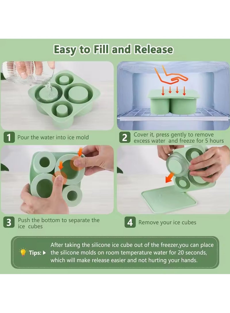 Mmmon Ice Cube Trays for Tumbler,4 Pcs Silicone Hollow Cylinder Ice Mold with Lid for Freezer,Ice Drink,Juice, Compatible with 20Oz,30Oz,40Oz Tumblers(Green) - Image 3