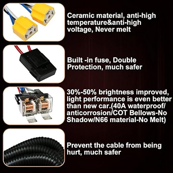 KASLIGHT Toyota Headlight Relay H4 Harness Kit  1Set 2 H6054 Wiring For 9597 Tacoma 8895 Pickup  Fix Dual Ground Problem - Image 5
