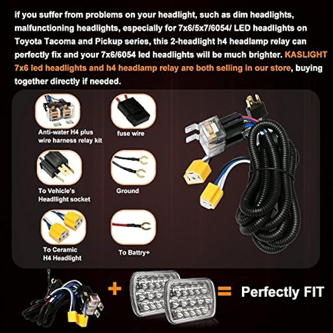 KASLIGHT Toyota Headlight Relay H4 Harness Kit  1Set 2 H6054 Wiring For 9597 Tacoma 8895 Pickup  Fix Dual Ground Problem - Image 4