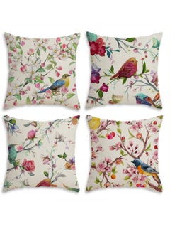 Generic Spring Floral Linen Pillowcase, a Set of 4 Pillowcases for Sofa Sofa Living Room, Home Decor Sofa Digital Printing Home Furnishing Cushion Cover  - Image 1