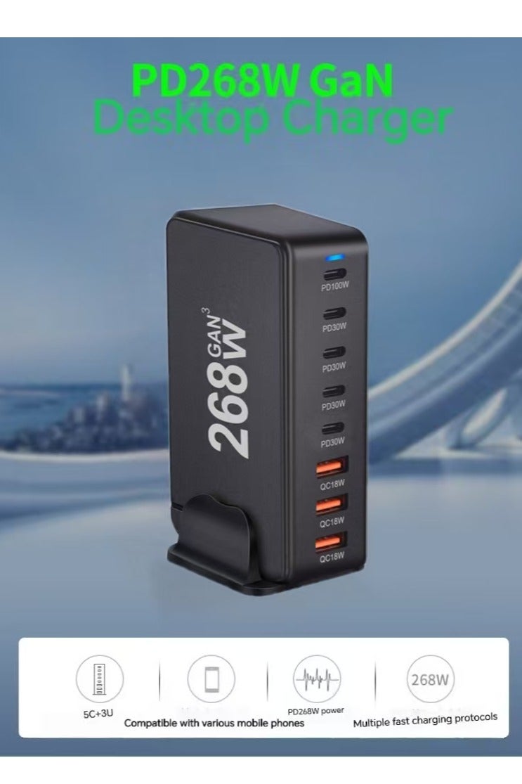268W USB C Charger, GaN III 8 Port Fast Charging Station Type C Hub, PD 100W Laptop Charger Adapter for MacBook Air, Sumsung S24 S23 S22 Ultra, iPhone 15 14 13, and iPad Pro - Image 1