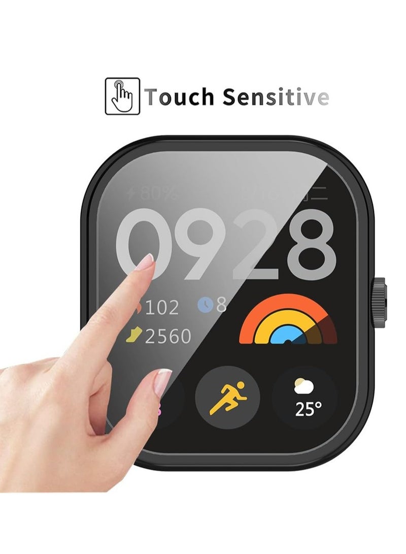 KASTWAVE Case for Xiaomi Redmi Watch 4, Tempered Glass Screen Protector, PC Hard Case Tempered Glass Screen Protection Cover Slim Full Cover Scratch Proof Protector, 2 Pcs, Black and Silver - Image 5