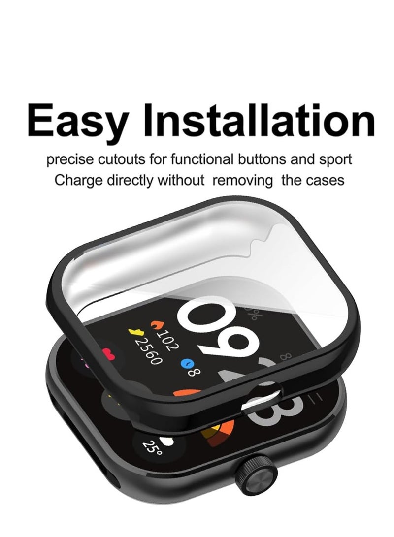 KASTWAVE Case for Xiaomi Redmi Watch 4, Tempered Glass Screen Protector, PC Hard Case Tempered Glass Screen Protection Cover Slim Full Cover Scratch Proof Protector, 2 Pcs, Black and Silver - Image 2