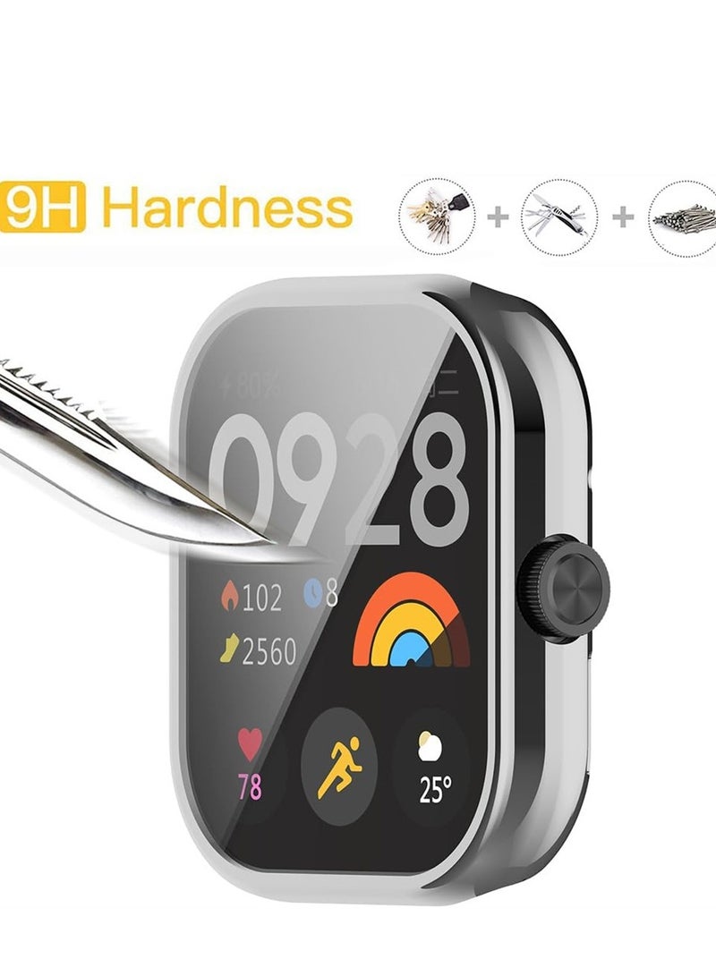 KASTWAVE Case for Xiaomi Redmi Watch 4, Tempered Glass Screen Protector, PC Hard Case Tempered Glass Screen Protection Cover Slim Full Cover Scratch Proof Protector, 2 Pcs, Black and Silver - Image 4