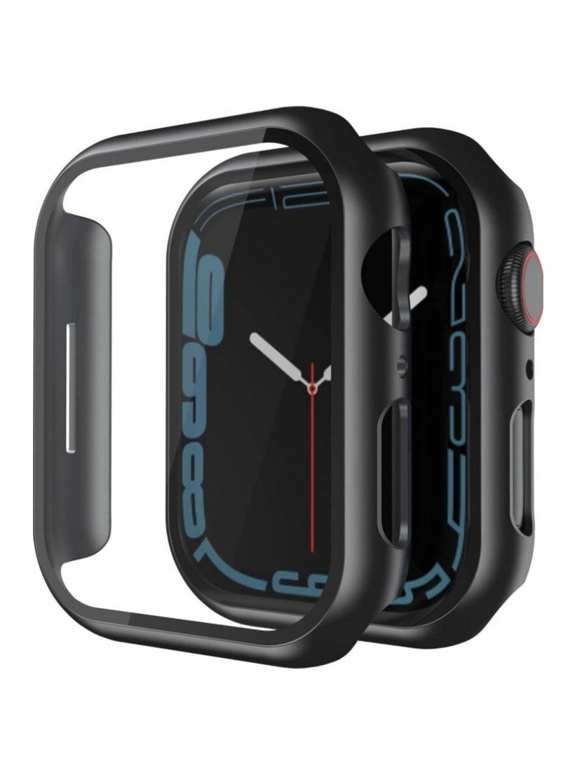 ELTRAZONE Eltrazone 2 Pack Hard PC Case Compatible with Apple Watch 45mm Series 7 with HD Tempered Glass Screen Protector,Full Protective Cover,Anti Scraches,High Touch Sensitivity for iWatch (Space Black)