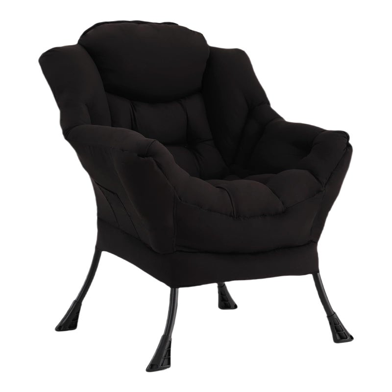Welnow Black Single Lazy Chair for Living Room, Modern Reading Accent Chair with Armrests and a Side Pocket, Leisure Lazy Sofa Chair for Small Space, Bedroom, Dorm - Image 1