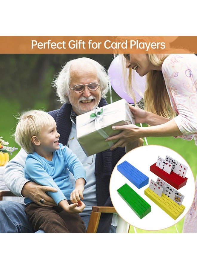hismocal Playing Card Holders Deck Stand, Play Cards Holder for Kids or Elder People, Hands-Free Wood Holder Racks Set of 4,Tray for Organizing Cards for Game for Adults - Image 2