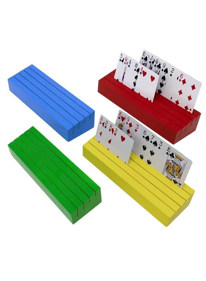 hismocal Playing Card Holders Deck Stand, Play Cards Holder for Kids or Elder People, Hands-Free Wood Holder Racks Set of 4,Tray for Organizing Cards for Game for Adults - Image 1