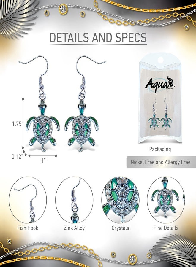 بازلد أقراط سلحفاة بحرية خضراء متلألئة بتصميم محير - أقراط فضية متدلية لطيفة، أقراط سلحفاة بحرية للنساء، أقراط فضية إسترلينية على شكل خطاف سمكة مرصعة بأحجار الراين الكريستالية، هدية مجوهرات بحرية أنيقة - Image 2