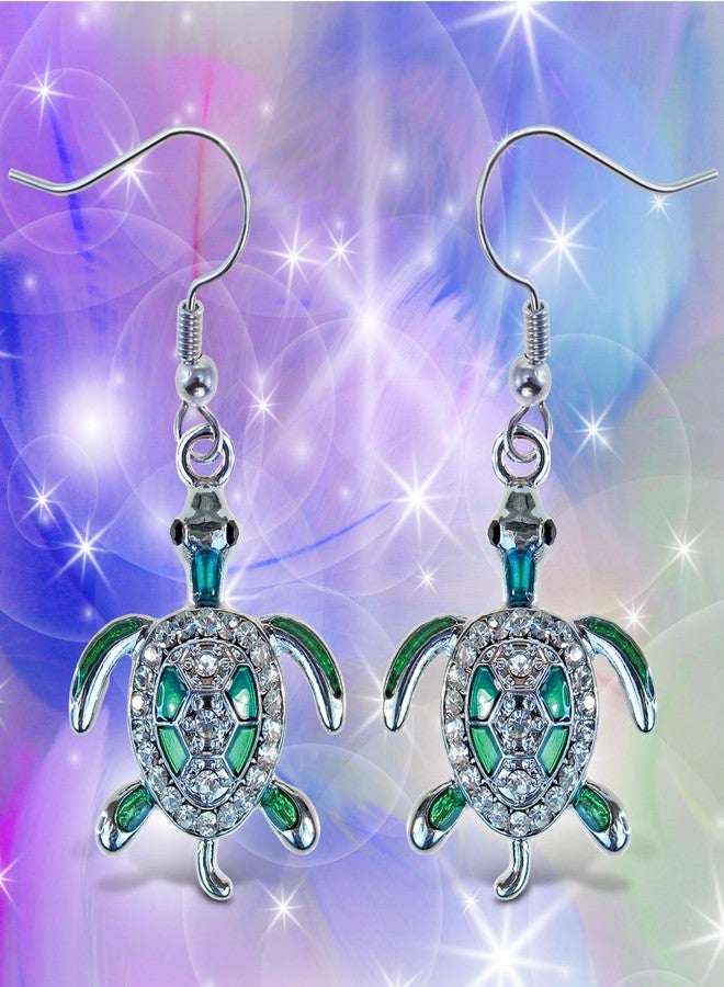 بازلد أقراط سلحفاة بحرية خضراء متلألئة بتصميم محير - أقراط فضية متدلية لطيفة، أقراط سلحفاة بحرية للنساء، أقراط فضية إسترلينية على شكل خطاف سمكة مرصعة بأحجار الراين الكريستالية، هدية مجوهرات بحرية أنيقة - Image 5