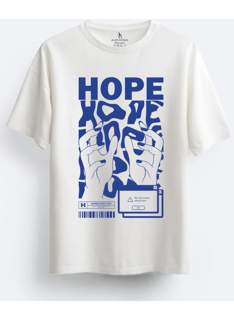 Alex Rosen Oversize Crew Neck Hope Printed Short Sleeve White T-Shirt  - Image 1