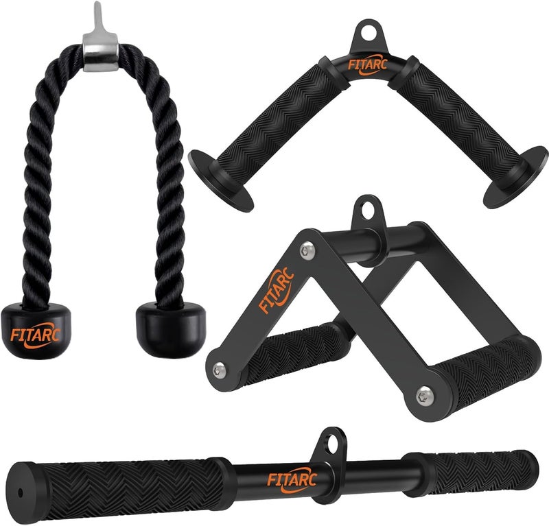 Fitarc Cable Machine Attachment Set for Gym & Home Workouts - LAT Pulldown Attachments with Non-Slip Grips, Black - Image 1
