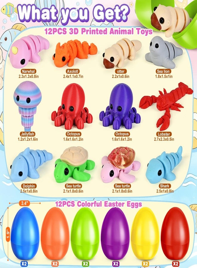 ShyLizard 12Pcs Prefilled Easter Eggs with 3D Printed Animals, Easter Basket Stuffers Fillers 3D Printed Toys, Easter Egg Hunt, Party Favors, Surprise Egg Classroom Prizes Gifts for Boys & Girls - Image 2