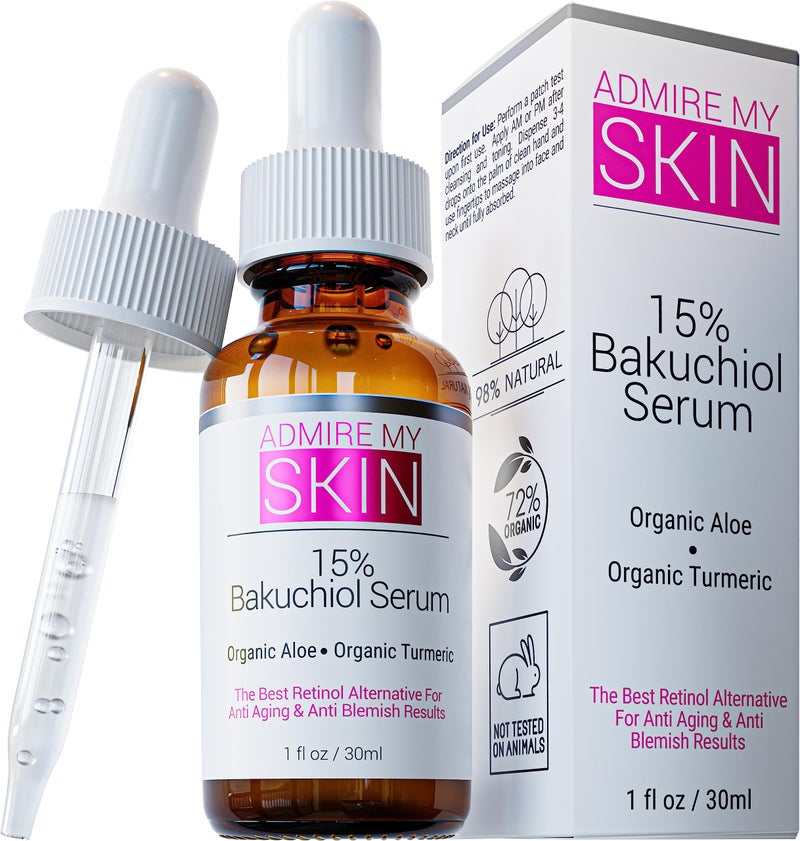 Admire My Skin Bakuchiol Serum Natural Retinol Serum Alternative for Face  Anti Blemish Anti Aging Facial Serum Contains Organic Aloe  Turmeric 1oz