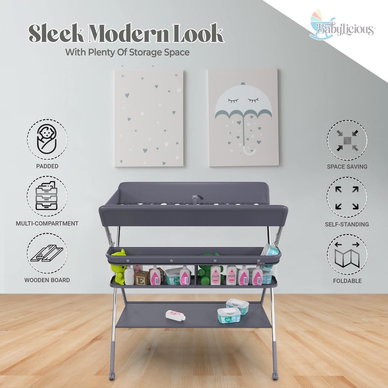 Babylicious Baby Portable Changing Table - Foldable Changing Table with Wheels - Portable Diaper Changing Station - Adjustable Height Baby Changing Table-Safety Belt and Large Storage Rack for Infants - Image 4