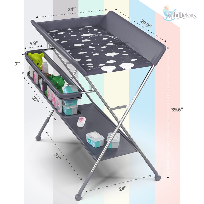 Babylicious Baby Portable Changing Table - Foldable Changing Table with Wheels - Portable Diaper Changing Station - Adjustable Height Baby Changing Table-Safety Belt and Large Storage Rack for Infants - Image 2