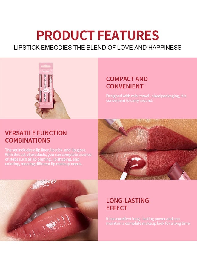 lakerain Mini Lip Kit -  3 In 1 Smooth Lipliner Lipgloss and Lipstick Set ,Red Matte Velvet Liquid Lipstick Hydrating Moisturizing Lip Gloss and Creamy Lip Liner (#02) - Image 4
