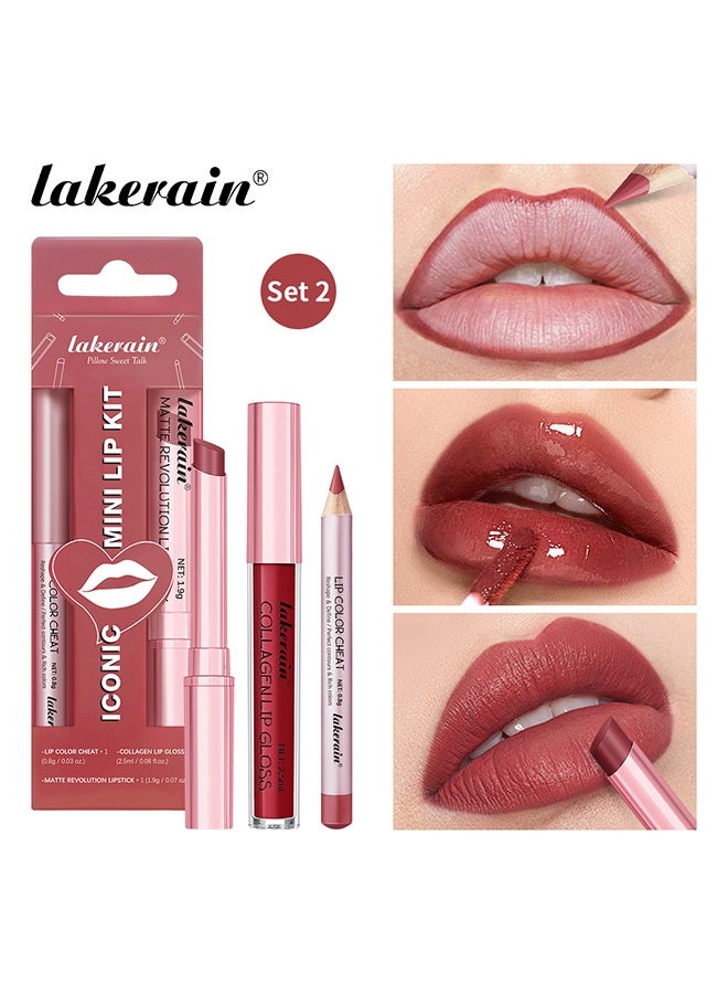 lakerain Mini Lip Kit -  3 In 1 Smooth Lipliner Lipgloss and Lipstick Set ,Red Matte Velvet Liquid Lipstick Hydrating Moisturizing Lip Gloss and Creamy Lip Liner (#02) - Image 2