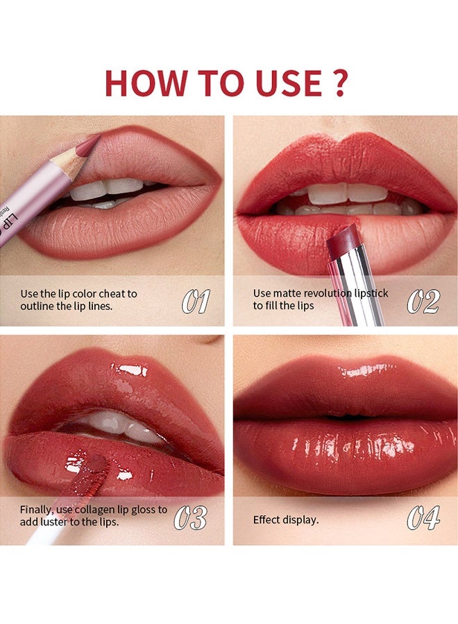 lakerain Mini Lip Kit -  3 In 1 Smooth Lipliner Lipgloss and Lipstick Set ,Red Matte Velvet Liquid Lipstick Hydrating Moisturizing Lip Gloss and Creamy Lip Liner (#02) - Image 5