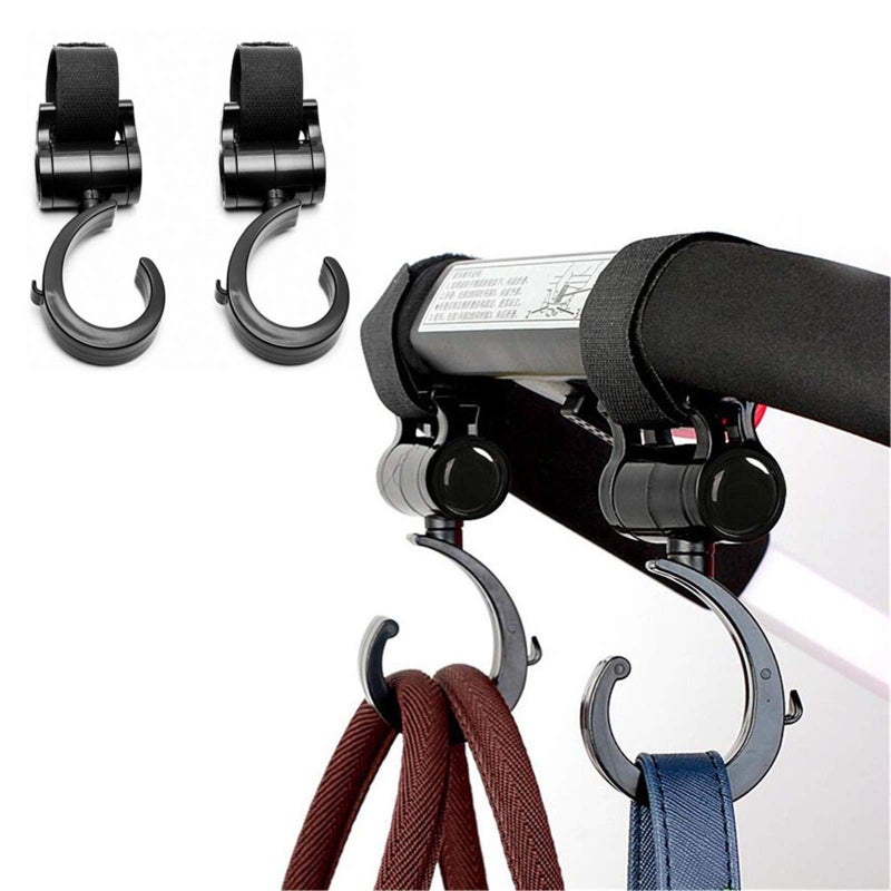 LLUFO Stroller Hooks for Hanging Diaper Bags Baby Stuff Organizer Groceries Purse Mommy Hook Stroller Accessories for Mom When Jogging Walking or Shopping Pack of 2-Black LLUFO - Image 2