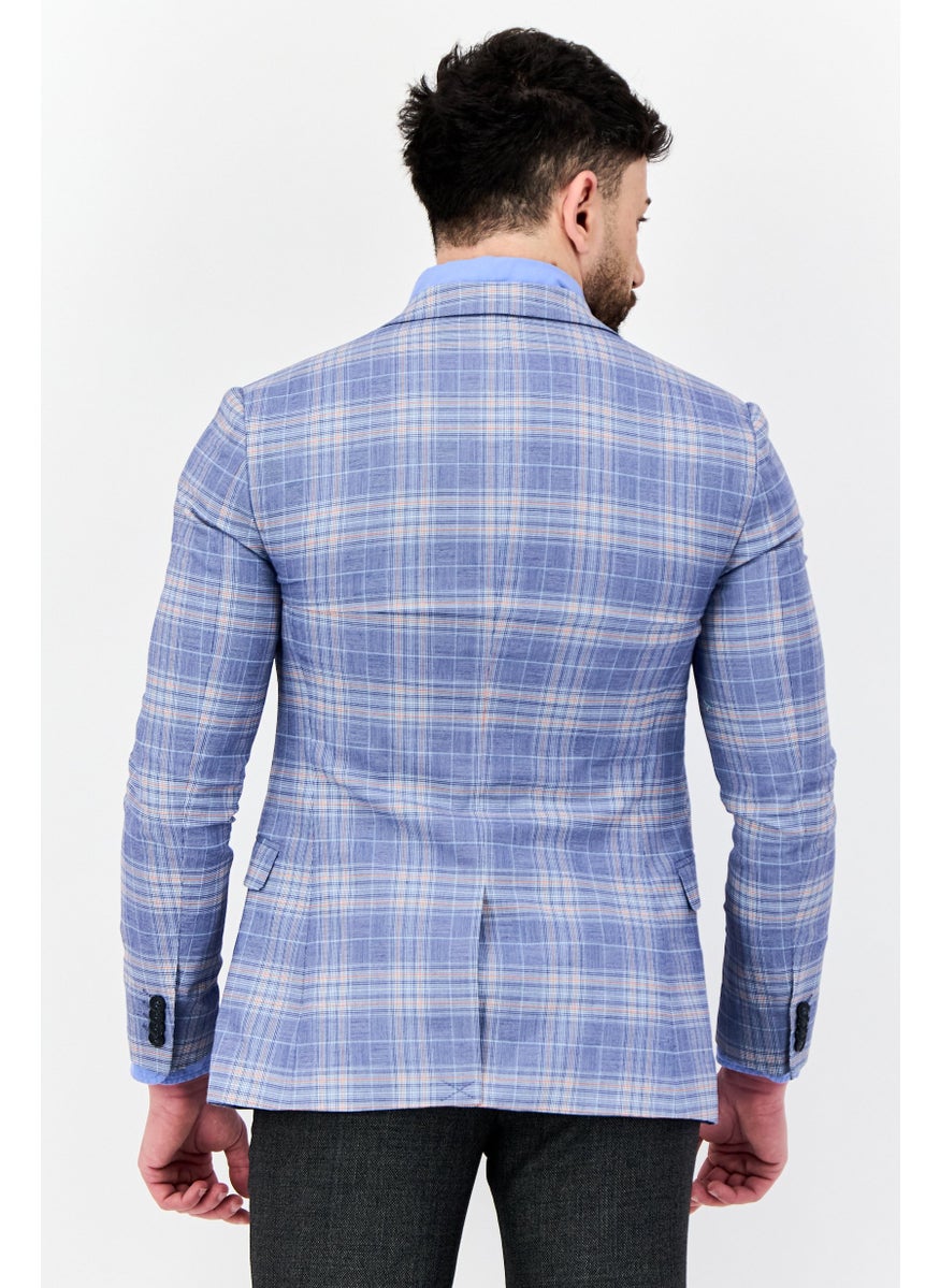 Ben Sherman Men Regular Fit Plaid Semi-Formal Blazer, Blue  - Image 2