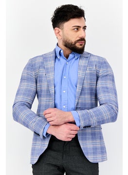 Ben Sherman Men Regular Fit Plaid Semi-Formal Blazer, Blue  - Image 1