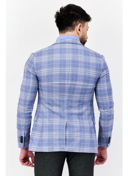 Ben Sherman Men Regular Fit Plaid Semi-Formal Blazer, Blue  - Image 2