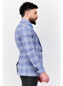 Ben Sherman Men Regular Fit Plaid Semi-Formal Blazer, Blue  - Image 3