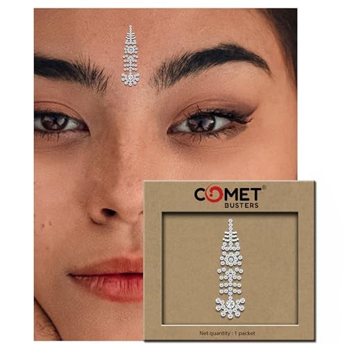 Comet Busters Premium Long Bridal Bindi Studded with Silver Stones (35mm) (BIN345) - Image 4