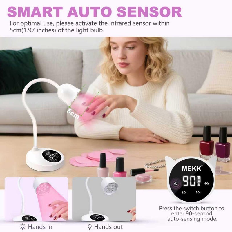 MEKK Gooseneck UV Nail Lamp Cordless Mini UV Light for Gel Nails with Auto Sensor,Professional Flash Cure Lamp 30W Single Nails Light with Three Timers (10s/30s/60s) Salon & Home DIY Use-White - Image 4