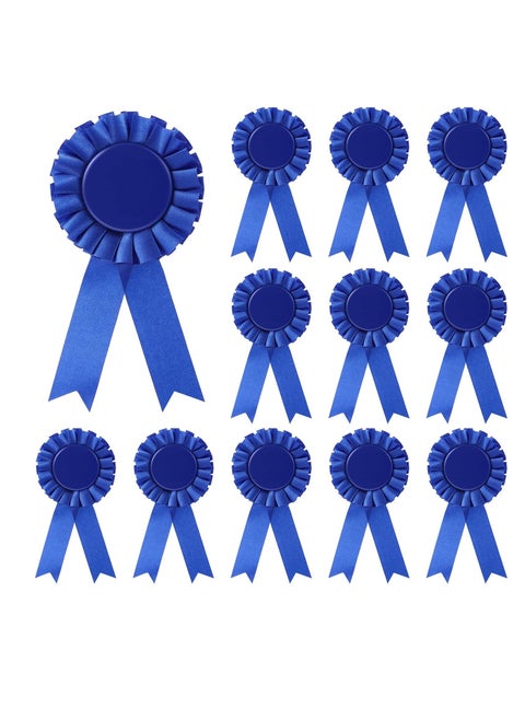 12 Pieces Blank Award Ribbons, 1st Place Rosette Ribbon Prize, Deluxe Recognition Ribbons for Competition, Sports Event, School, Contests (Blue)