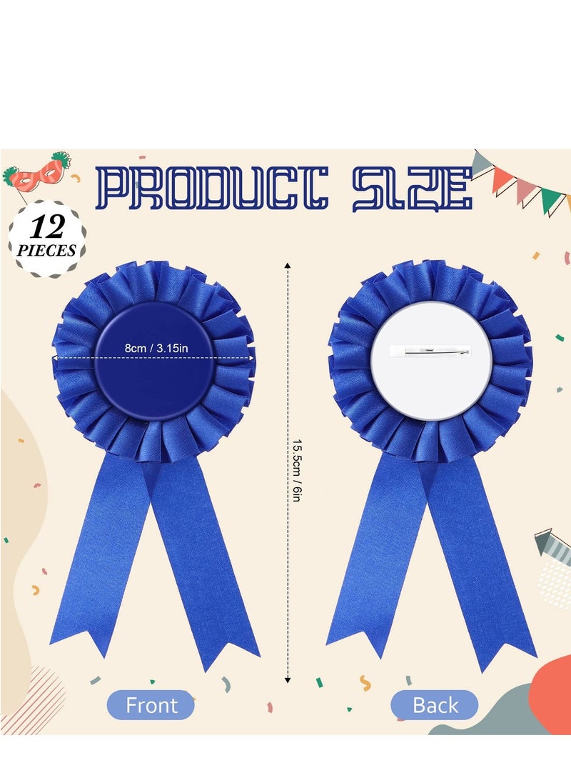 null - 12 Pieces Blank Award Ribbons, 1st Place Rosette Ribbon Prize, Deluxe Recognition Ribbons for Competition, Sports Event, School, Contests (Blue) - Image 1