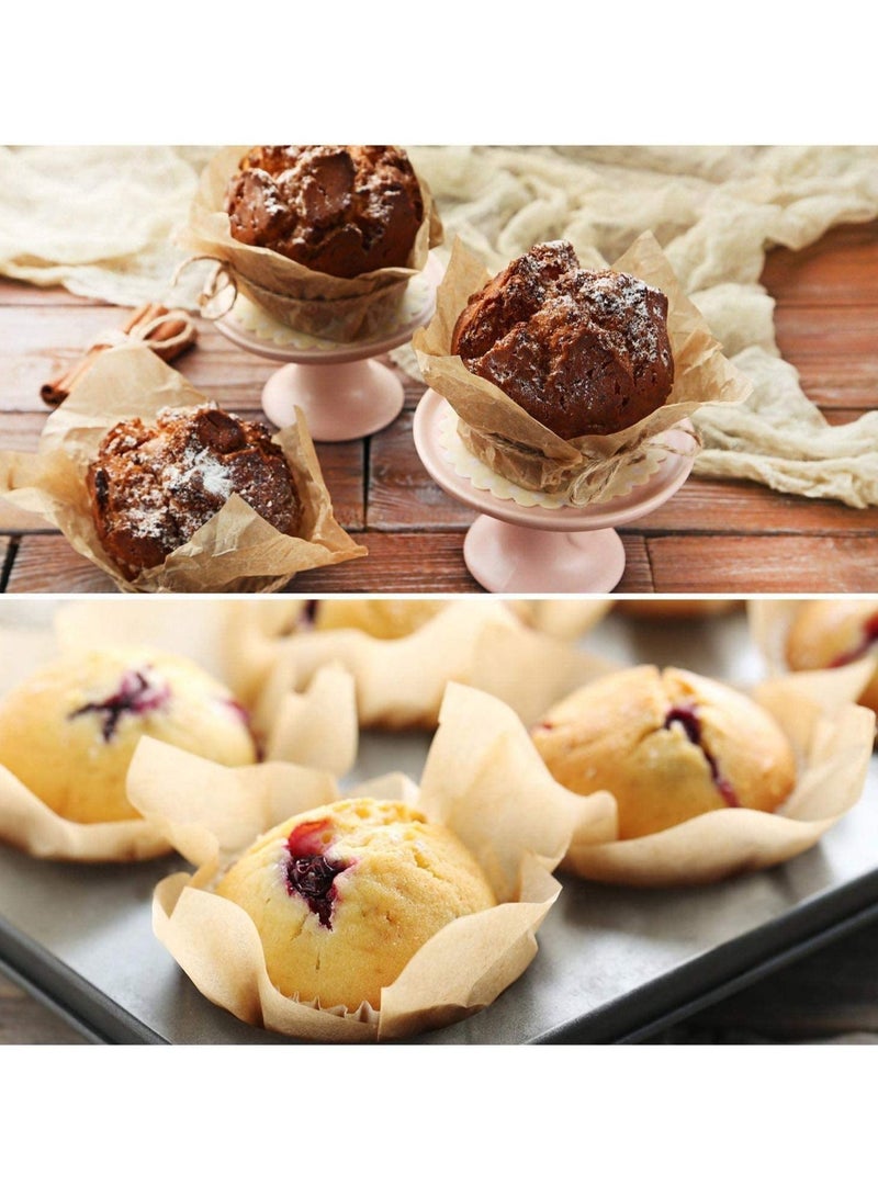SYOSI 200 PCS Tulip Cupcake Liners Baking Paper Cups Holders Parchment Paper Greaseproof Muffin Tin Cups Cases Wrappers for Wedding Birthday Party Baby Shower Standard Size Natural - Image 2