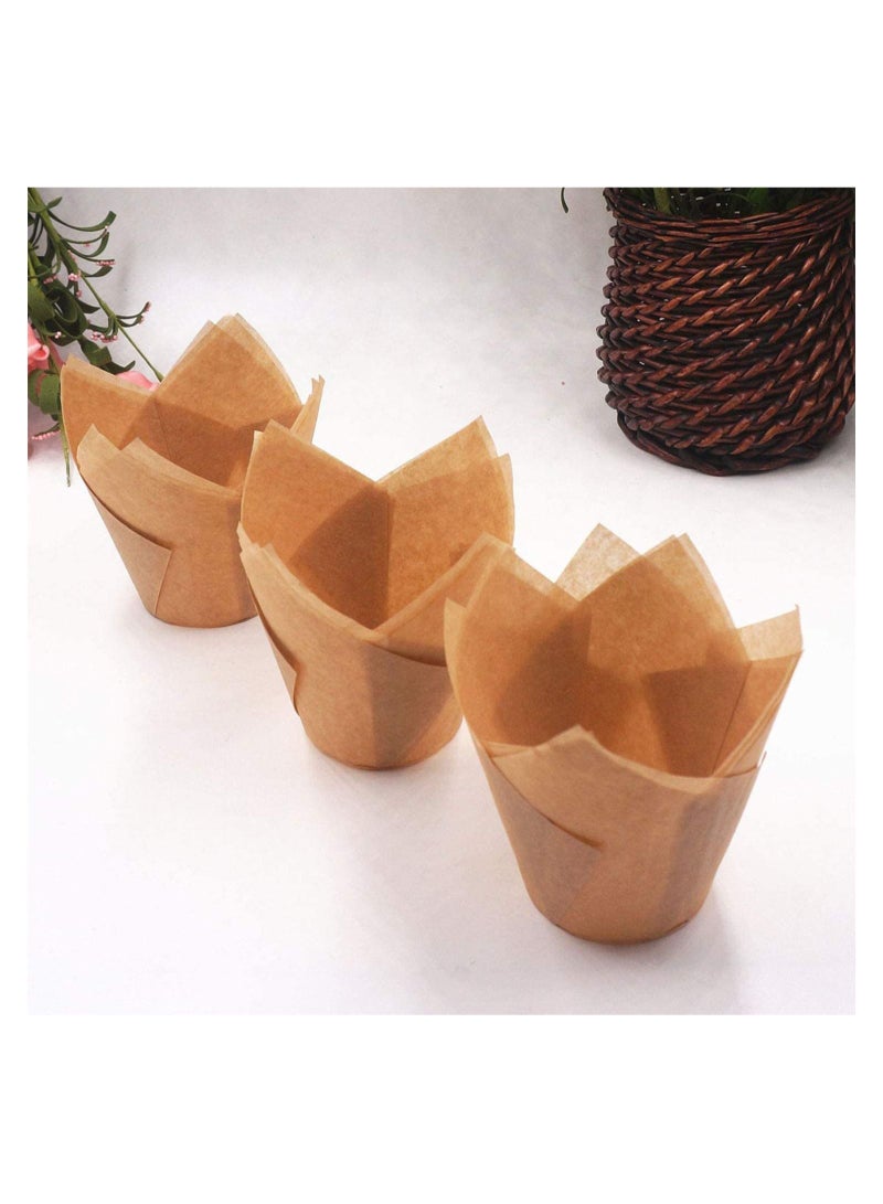 SYOSI 200 PCS Tulip Cupcake Liners Baking Paper Cups Holders Parchment Paper Greaseproof Muffin Tin Cups Cases Wrappers for Wedding Birthday Party Baby Shower Standard Size Natural - Image 4