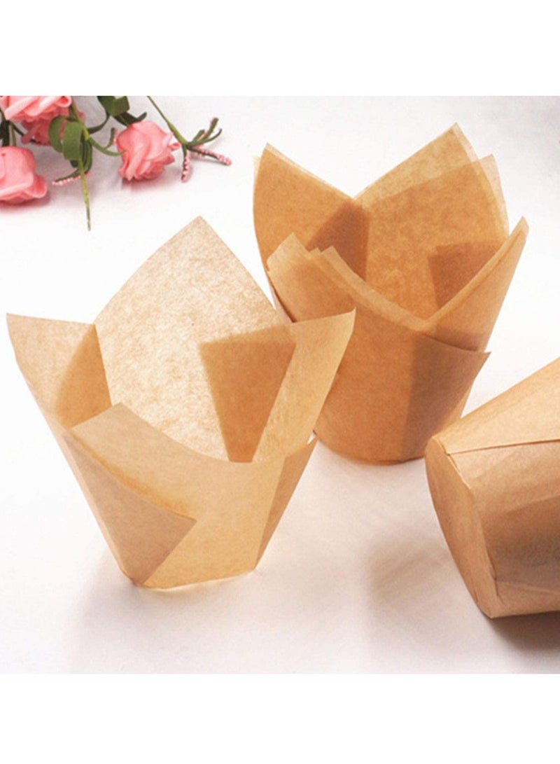 SYOSI 200 PCS Tulip Cupcake Liners Baking Paper Cups Holders Parchment Paper Greaseproof Muffin Tin Cups Cases Wrappers for Wedding Birthday Party Baby Shower Standard Size Natural - Image 5