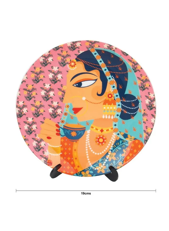 Chumbak Royal Rani Wall Plate - Pink, 19cm - Diameter