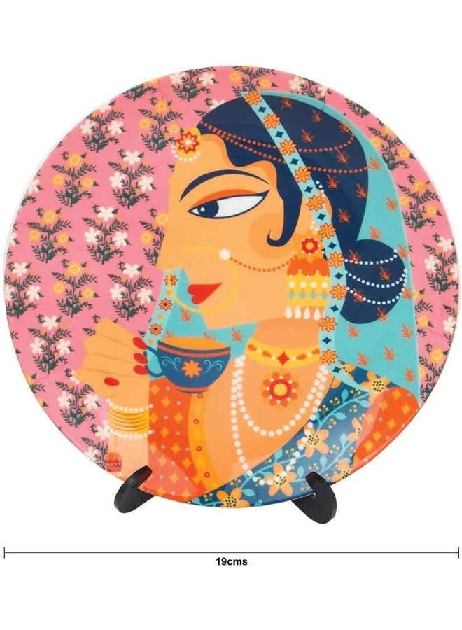 Chumbak Royal Rani Wall Plate - Pink, 19cm - Diameter