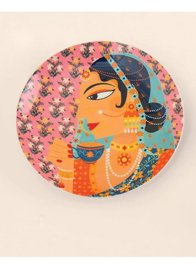 Chumbak Royal Rani Wall Plate - Pink, 19cm - Diameter