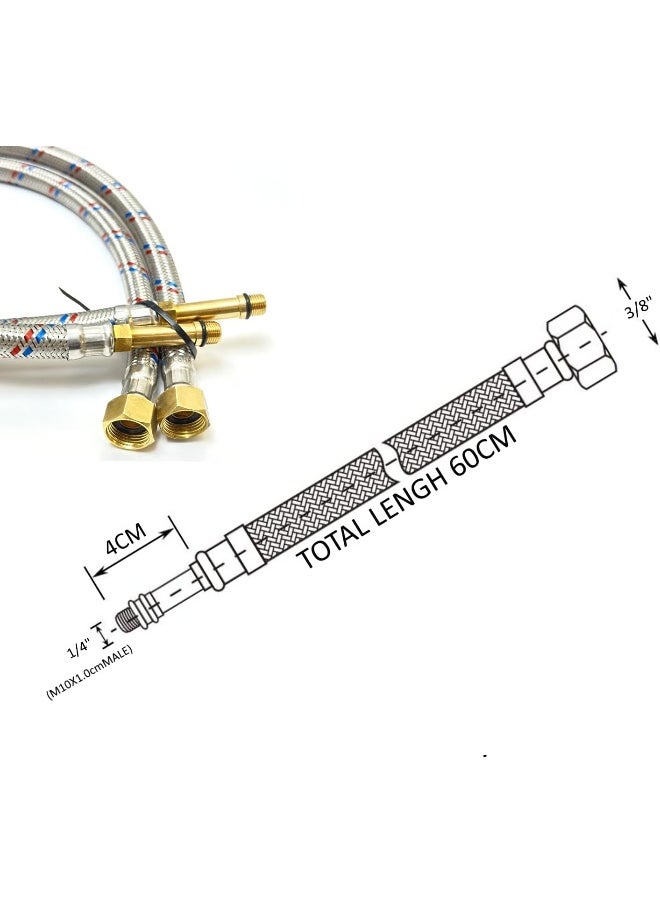 Biella 60Cm Stainless Steel 2Pcs Rust, Corrosion, And Lead-Free Braided Flexible Faucet Hose Pipe Connector Diy Replacement Flexi Pipes Tails For Boilers Sinks And Basins (60Cm Female 3/8Xmale 1/4)  - Image 2