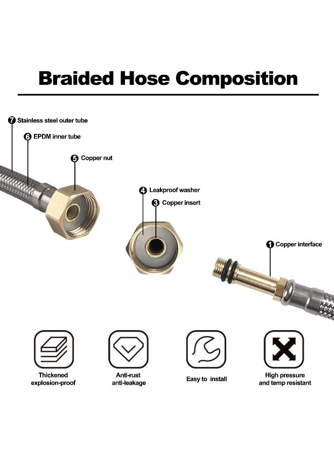 Biella 60Cm Stainless Steel 2Pcs Rust, Corrosion, And Lead-Free Braided Flexible Faucet Hose Pipe Connector Diy Replacement Flexi Pipes Tails For Boilers Sinks And Basins (60Cm Female 3/8Xmale 1/4)  - Image 3