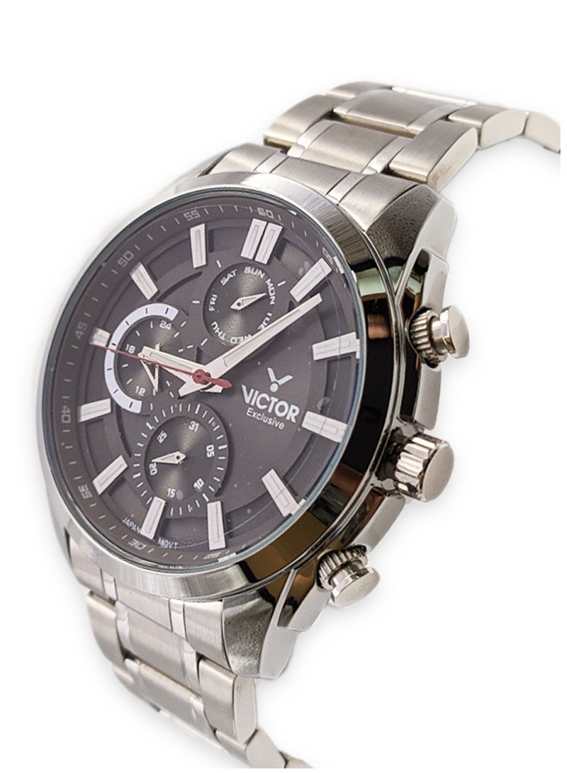 Victor ساعات فيكتور للرجال V1440-03 فضي رمادي - Image 2