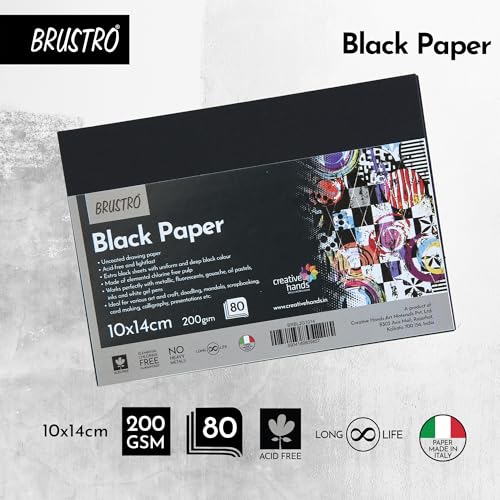 Brustro Black Paper - 200 GSM Size (Small) 10 cm x 14 cm (Pack of 80 Sheets) - Image 3