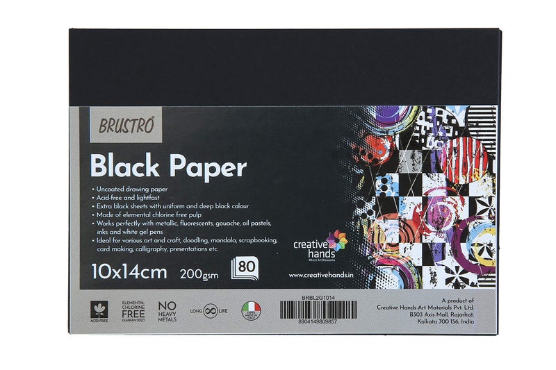 Brustro Black Paper - 200 GSM Size (Small) 10 cm x 14 cm (Pack of 80 Sheets) - Image 1