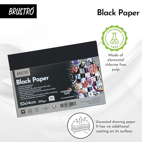 Brustro Black Paper - 200 GSM Size (Small) 10 cm x 14 cm (Pack of 80 Sheets) - Image 4