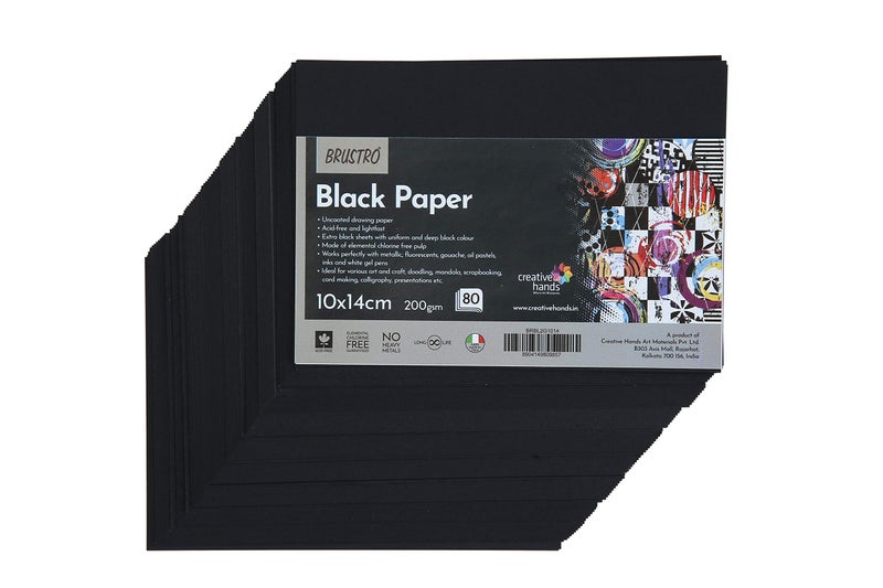 Brustro Black Paper - 200 GSM Size (Small) 10 cm x 14 cm (Pack of 80 Sheets) - Image 2