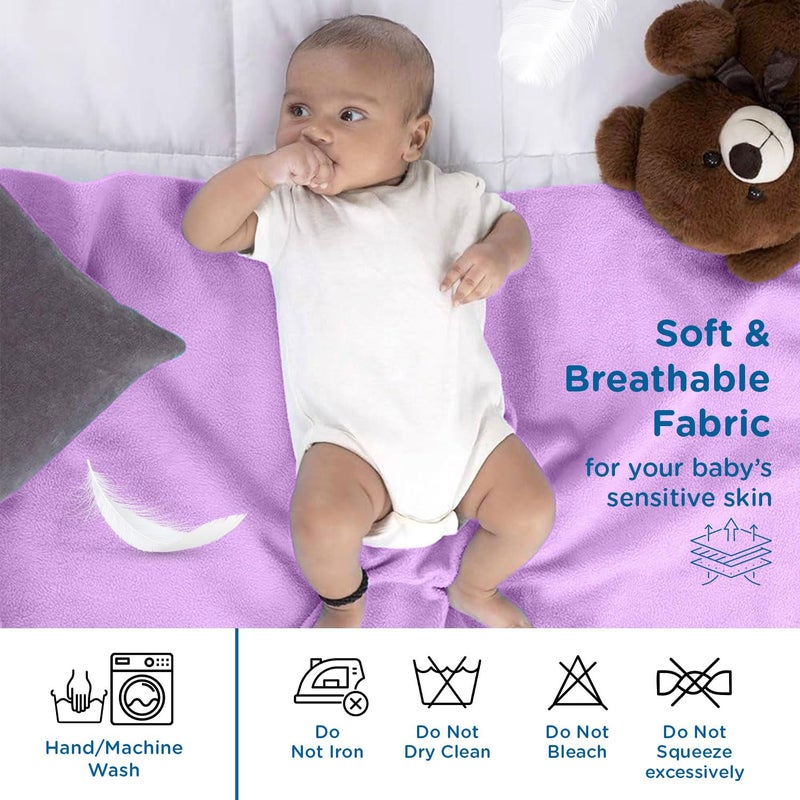 mee mee Mee Mee Instadry Anti-Piling Fleece Extra Absorbent, Cotton Bed Protector Mattress, Reusable Waterproof Quick Dry baby Cot sheet for Toddler Infant, 0 to 9 Month, 50x70cm (Purple) - Image 2