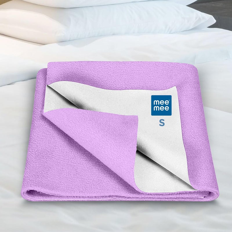 mee mee Mee Mee Instadry Anti-Piling Fleece Extra Absorbent, Cotton Bed Protector Mattress, Reusable Waterproof Quick Dry baby Cot sheet for Toddler Infant, 0 to 9 Month, 50x70cm (Purple) - Image 1