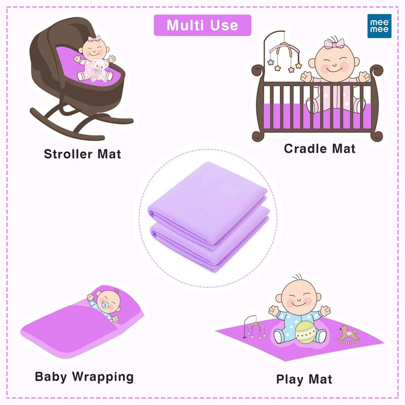 mee mee Mee Mee Instadry Anti-Piling Fleece Extra Absorbent, Cotton Bed Protector Mattress, Reusable Waterproof Quick Dry baby Cot sheet for Toddler Infant, 0 to 9 Month, 50x70cm (Purple) - Image 4