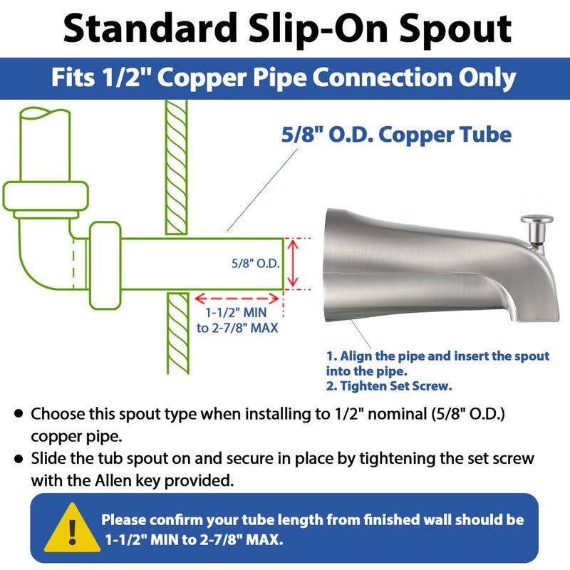 Enhon Slip On Diverter Tub Spout Compatible with Kohler GP85556, Bathroom Shower Bathtub Faucet Spout Replacement Fits 1/2'' Copper Water Tube, 5/32'' Hex Wrench Included (Brushed Nickel Color,1 Pack) - Image 5